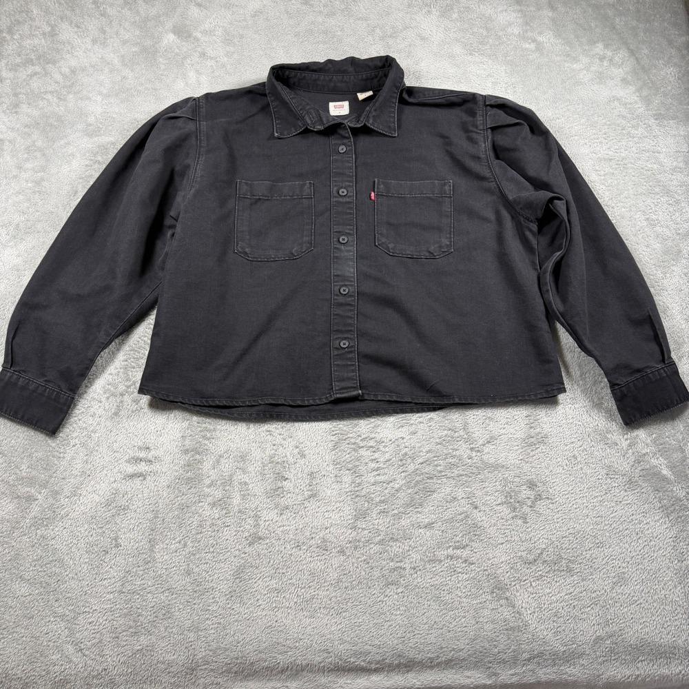 Levis Denim Trucker Shirt Womens Medium Black Cropped Workwear Fade
